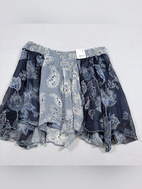 Free People Navy Blue Paisley Floral Tiered Mini Skirt NWT S